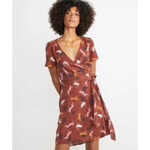 Marine Layer Brown Floral Wrap Mini Dress